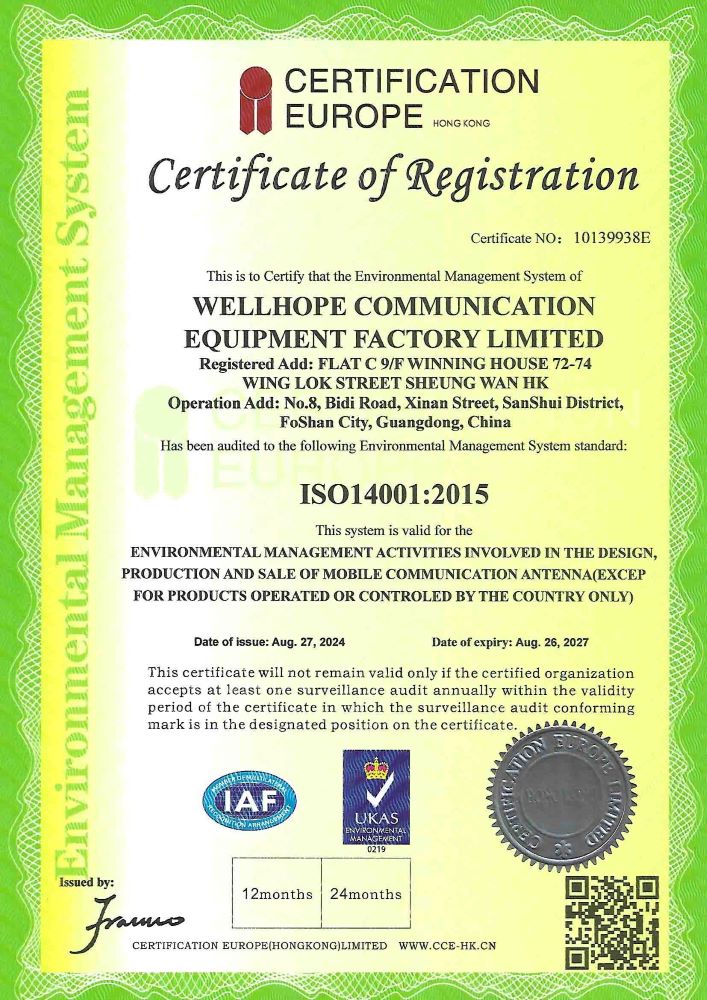 Certificación WHWIRELESS ISO 14001:2015