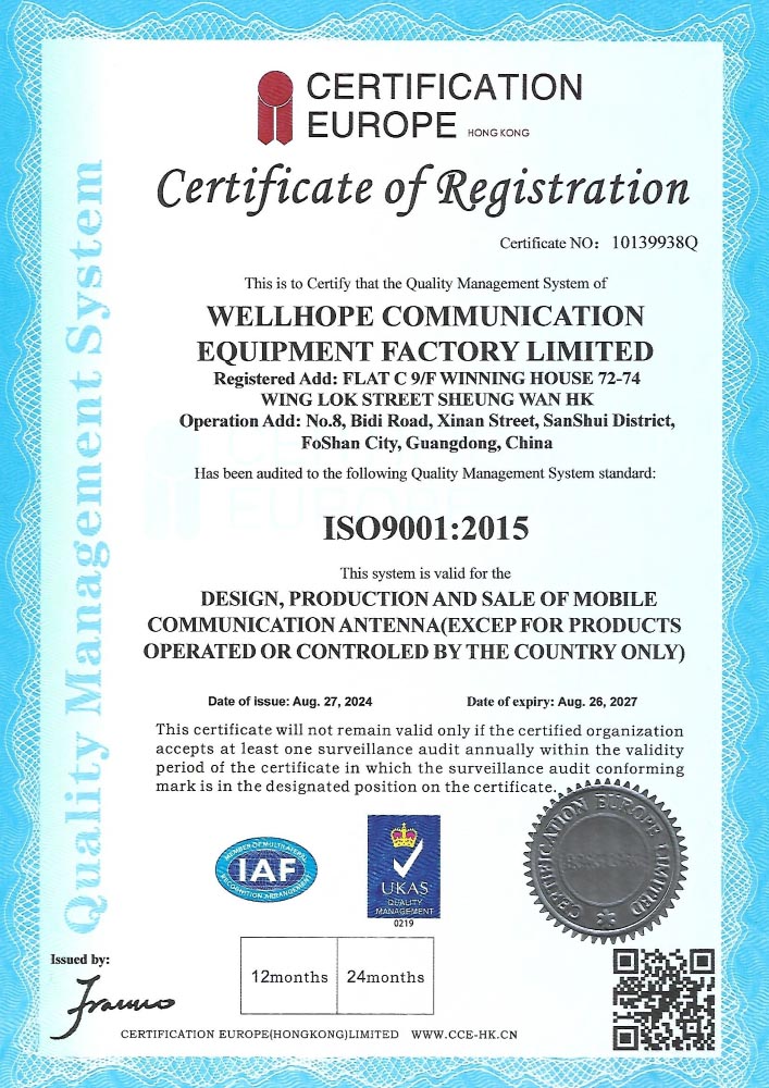 Certificación WHWIRELESS ISO 9001:2015